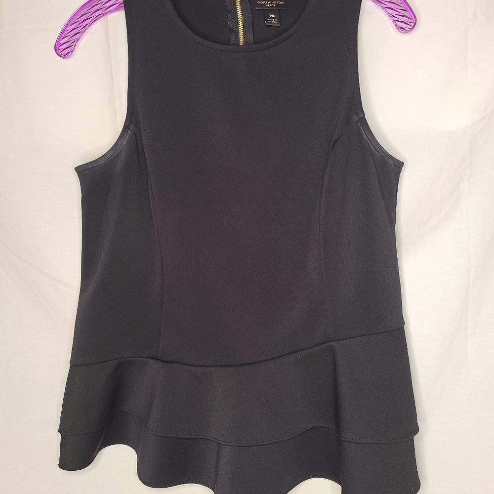 Worthington Black Peplum sleeveless top size PM